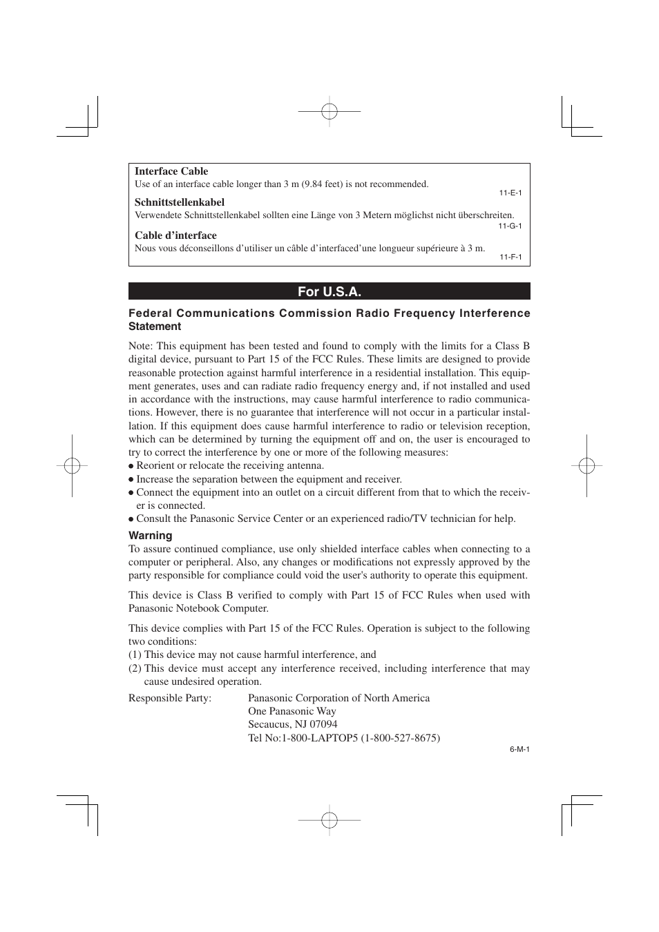 For u.s.a | Panasonic CF-VEBU05BU User Manual | Page 14 / 16