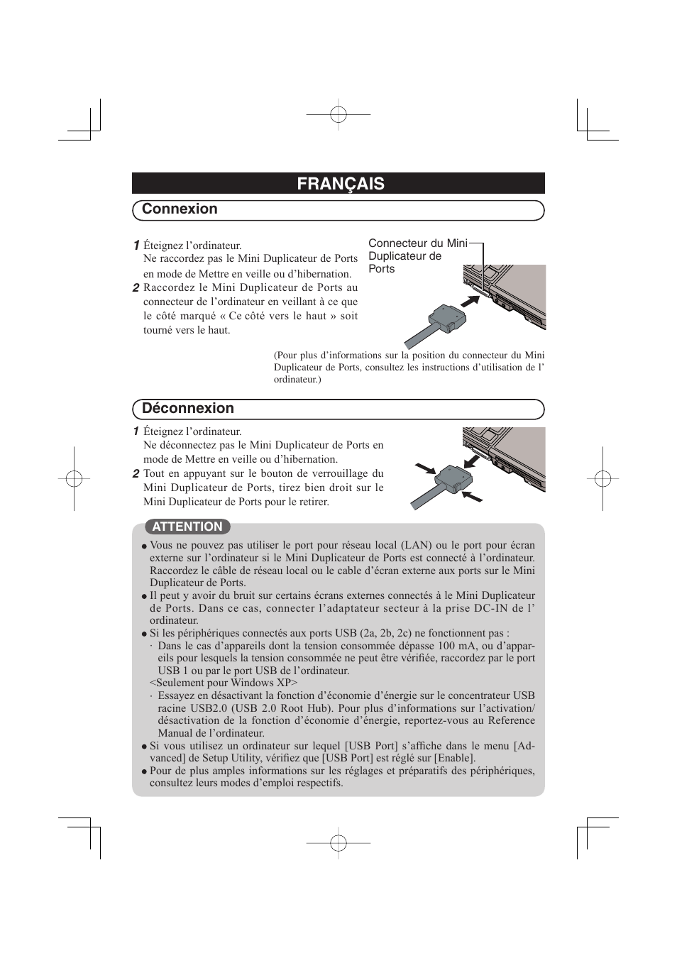 Français, Connexion, Déconnexion | Panasonic CF-VEBU05BU User Manual | Page 7 / 16