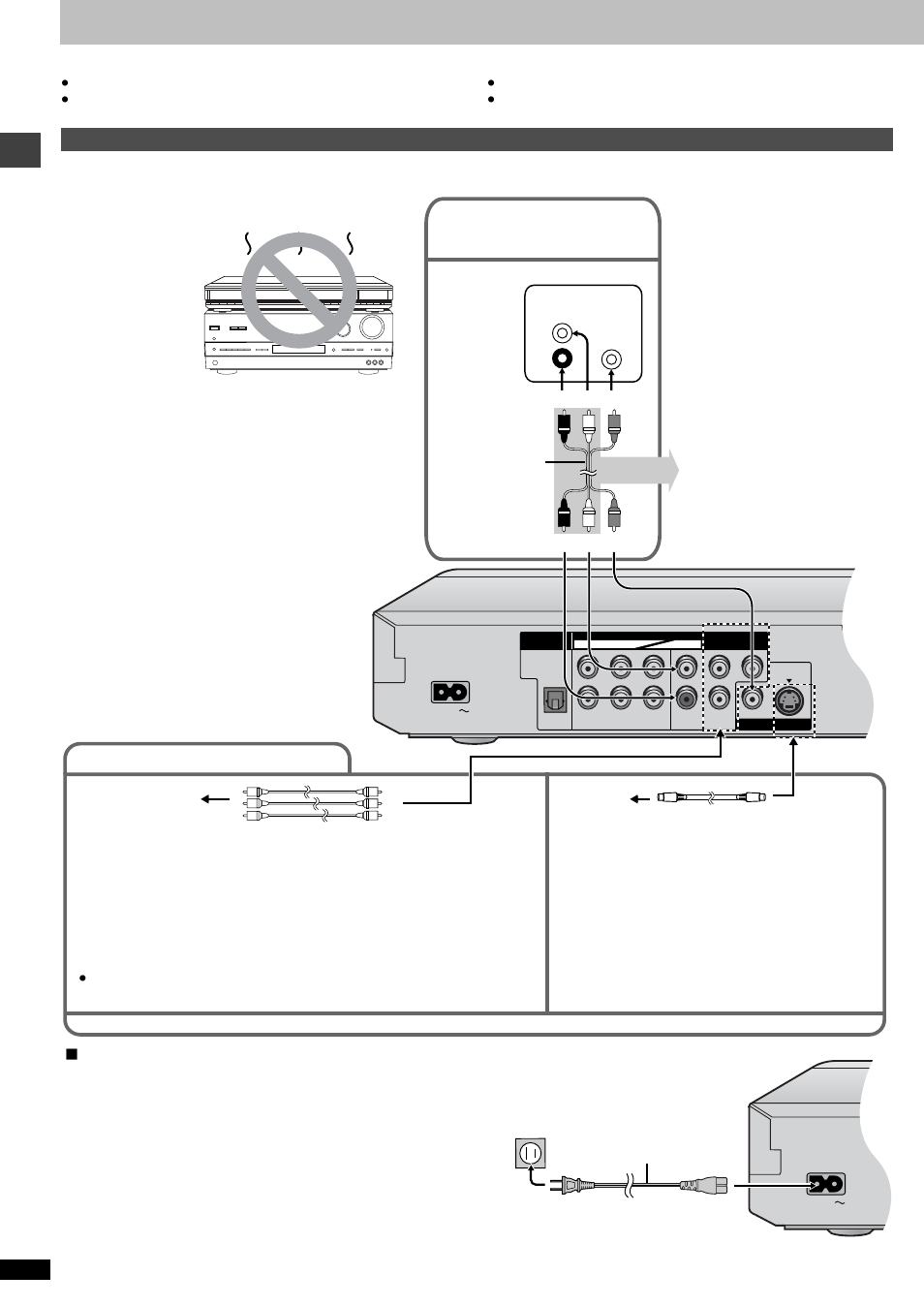 Connection, Ge tting star te d, Connection to a television | For better pictures, Basic connection to a television, Power connection | Panasonic DVD-F85 User Manual | Page 6 / 28