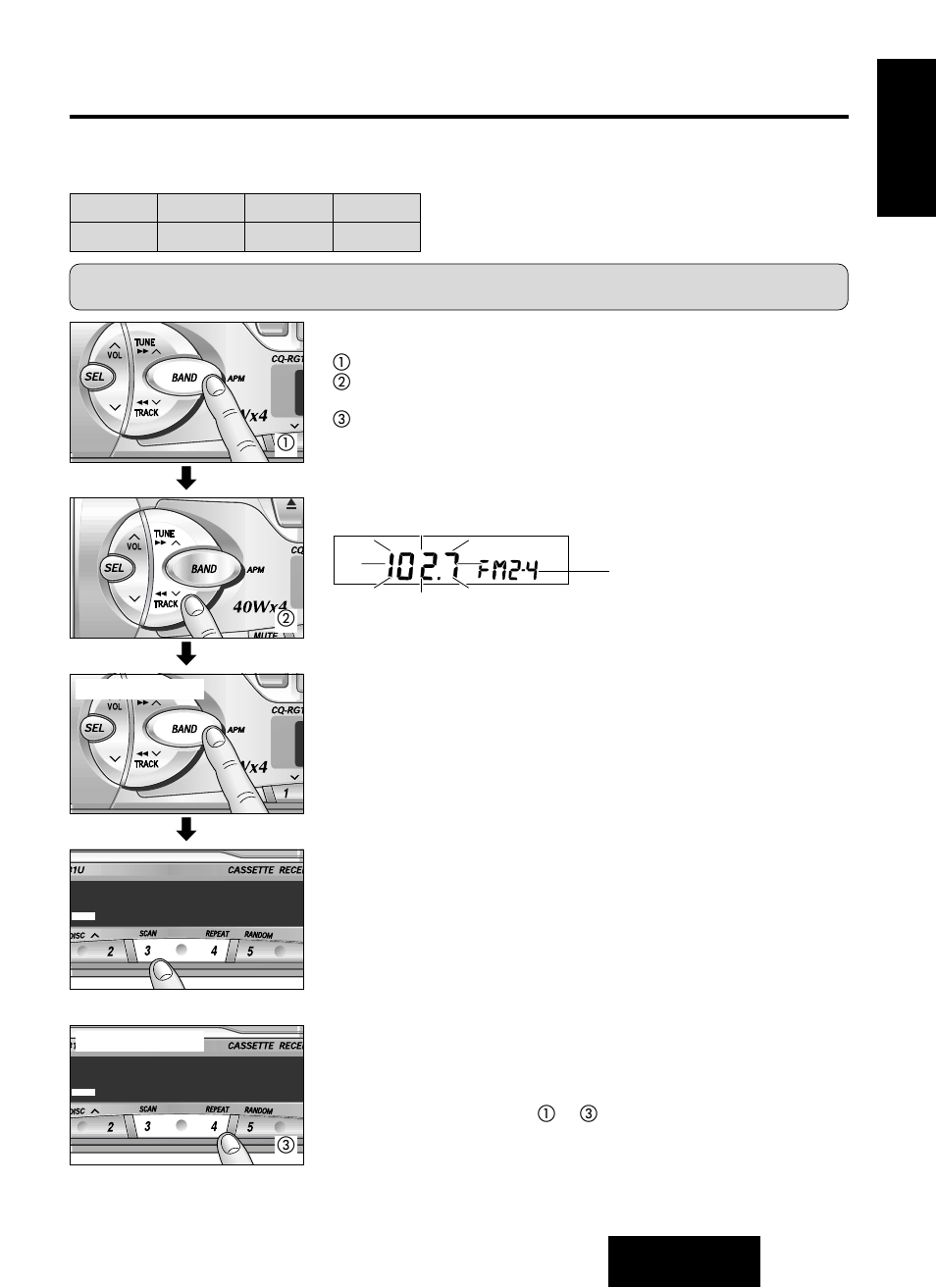 Manual station preset, Preset station setting, Tuning in a preset station | Panasonic CQ-RG131U User Manual | Page 13 / 72