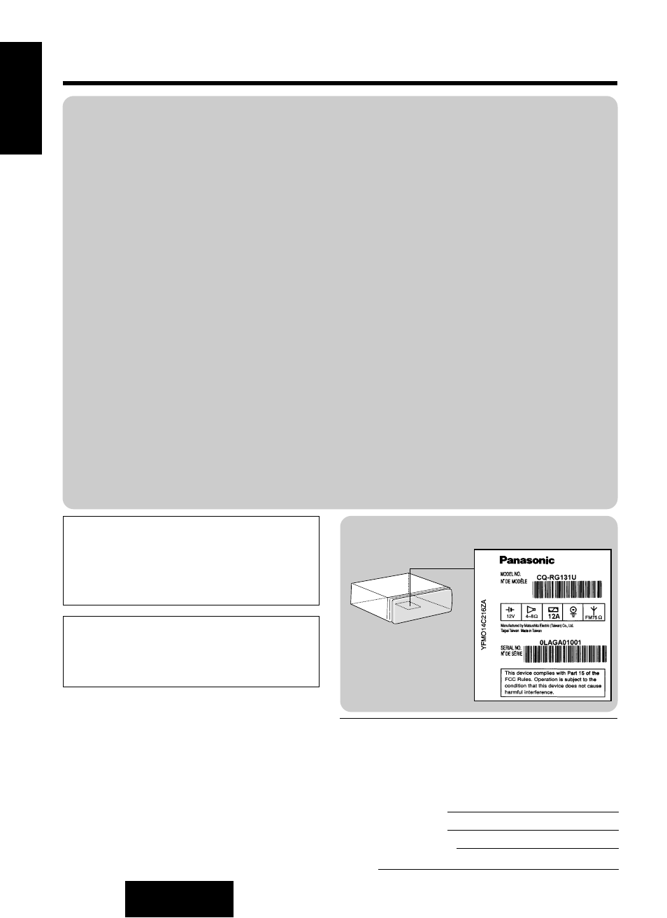 Safety information | Panasonic CQ-RG131U User Manual | Page 2 / 72