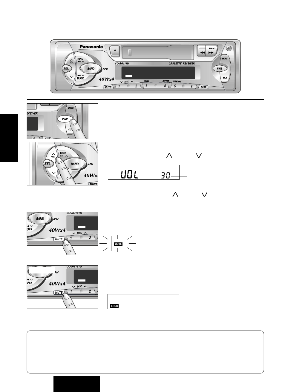 Alimentación y mandos de sonido, Alimentación, Volumen | Silenciamiento, Intensificación del tono | Panasonic CQ-RG131U User Manual | Page 50 / 72