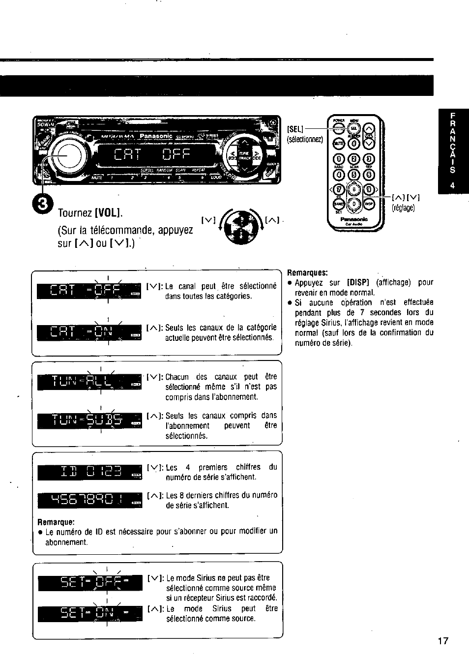 Remarques, Remarque, Sur la télécommande, appuyez sur | Panasonic CQ-DP383U User Manual | Page 17 / 28