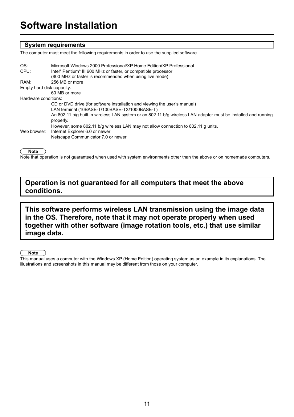 Software installation, System requirements | Panasonic TY-FB10WPU User Manual | Page 11 / 60