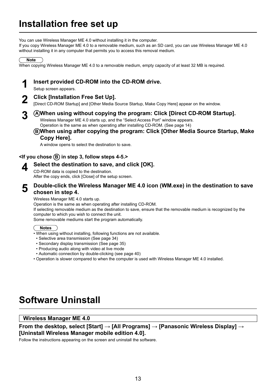 Installation free set up, Software uninstall | Panasonic TY-FB10WPU User Manual | Page 13 / 60