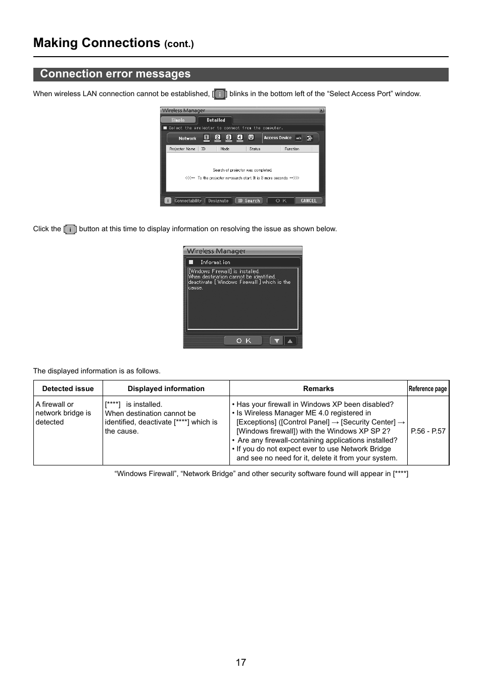 Making connections, Connection error messages, Cont.) | Panasonic TY-FB10WPU User Manual | Page 17 / 60