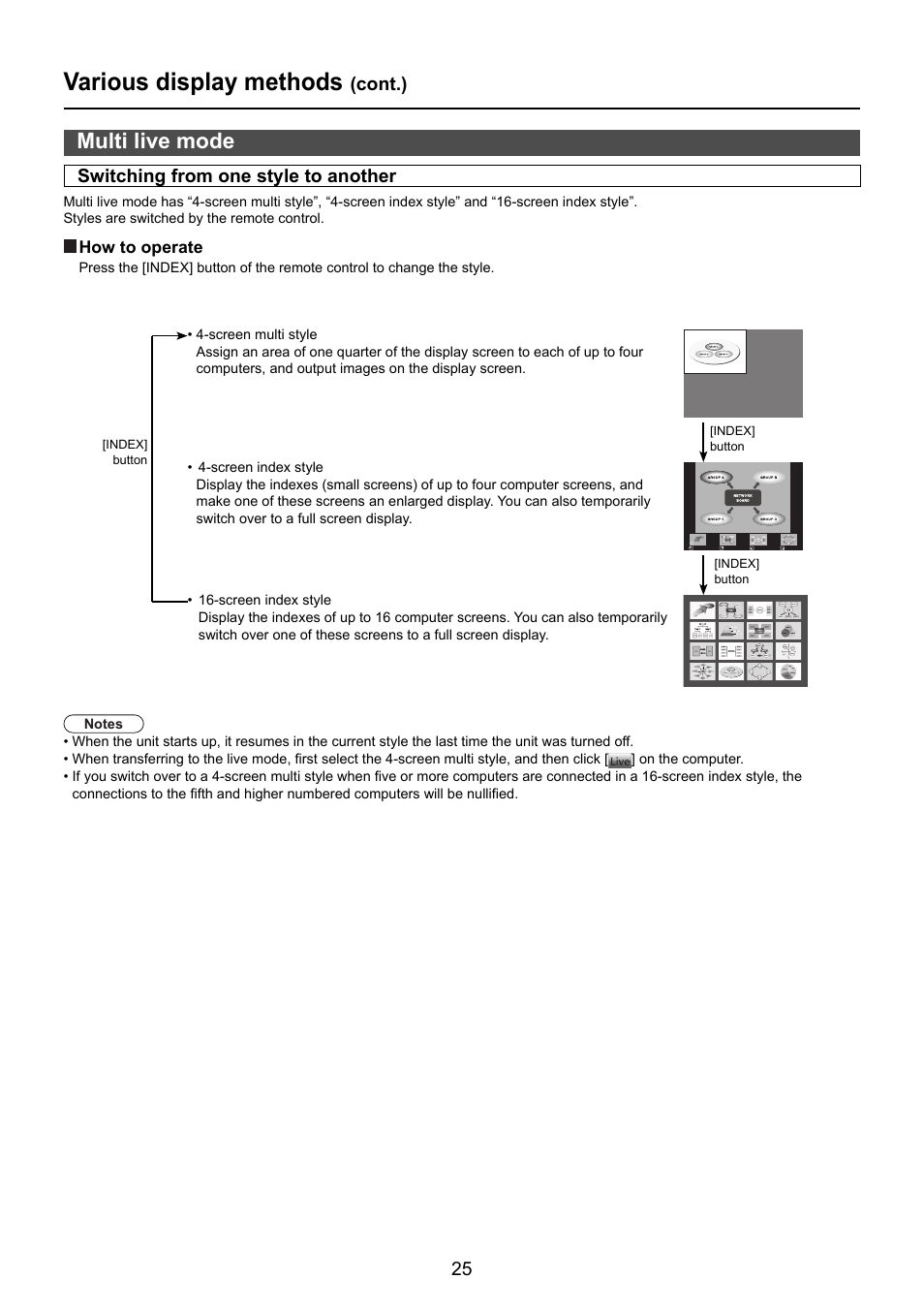 Various display methods, Multi live mode, Cont.) | Switching from one style to another | Panasonic TY-FB10WPU User Manual | Page 25 / 60