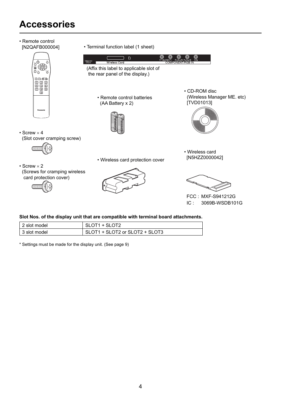 Accessories | Panasonic TY-FB10WPU User Manual | Page 4 / 60