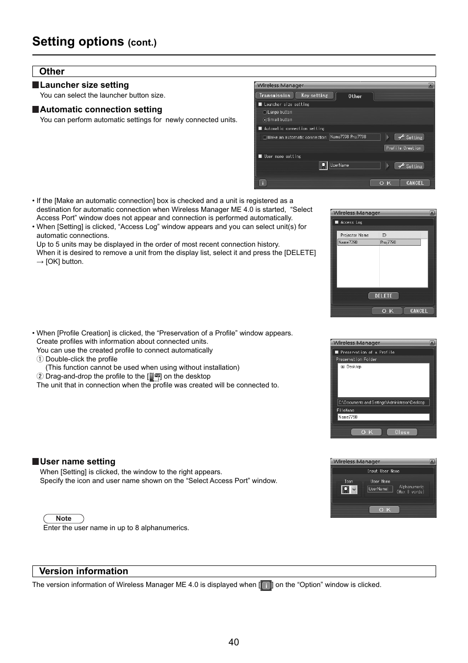 Setting options | Panasonic TY-FB10WPU User Manual | Page 40 / 60