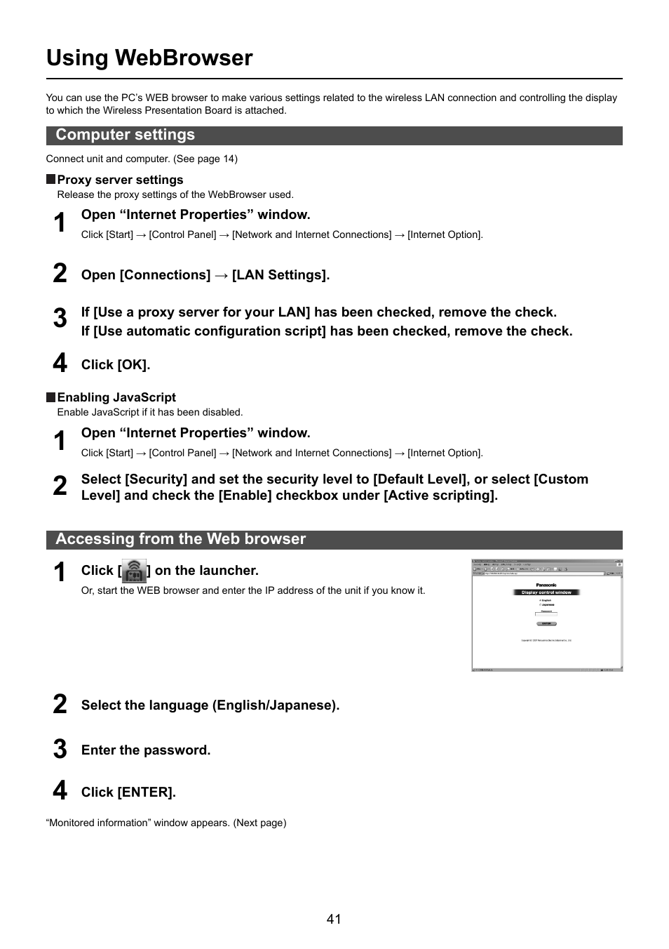 Using webbrowser | Panasonic TY-FB10WPU User Manual | Page 41 / 60