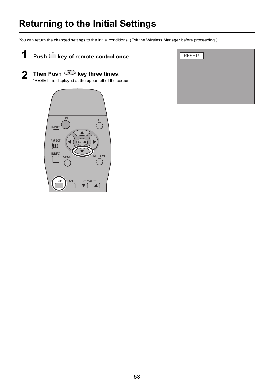 Returning to the initial settings | Panasonic TY-FB10WPU User Manual | Page 53 / 60