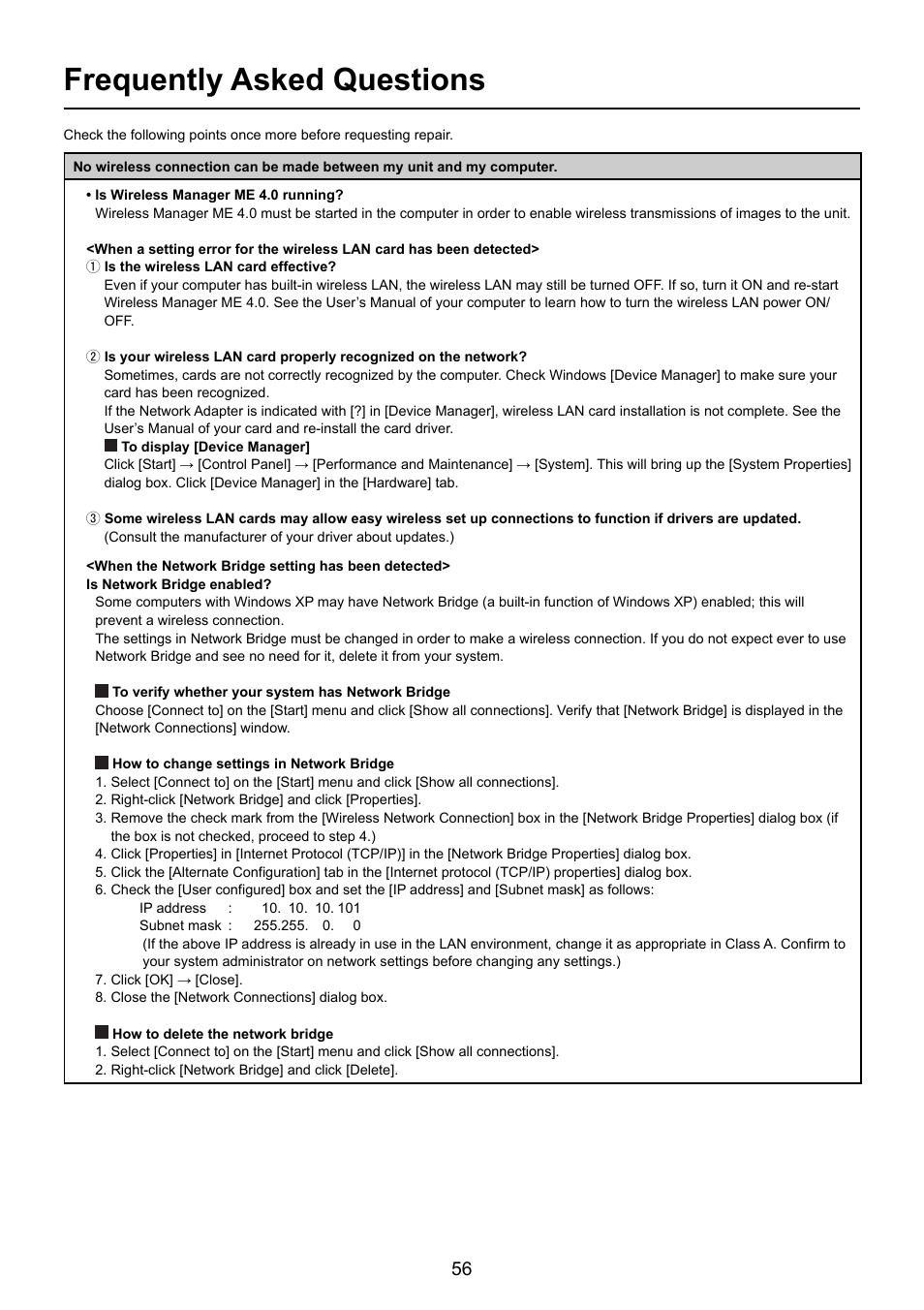 Frequently asked questions | Panasonic TY-FB10WPU User Manual | Page 56 / 60