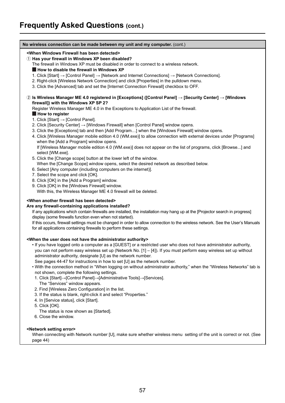 Frequently asked questions, Cont.) | Panasonic TY-FB10WPU User Manual | Page 57 / 60