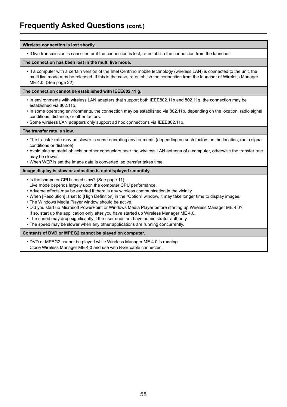 Frequently asked questions, Cont.) | Panasonic TY-FB10WPU User Manual | Page 58 / 60