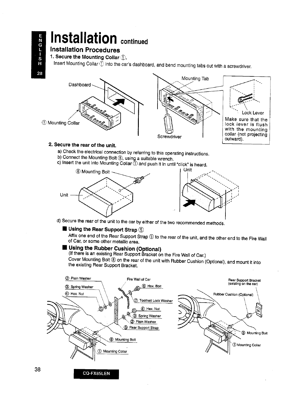 Installation continued, Installation, Continued installation procedures | Panasonic CQ-FX85LEN User Manual | Page 31 / 35