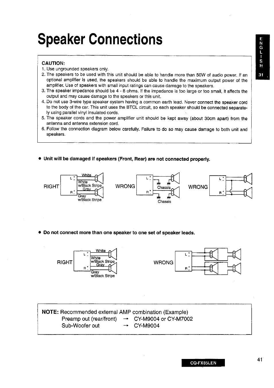 Speaker connections | Panasonic CQ-FX85LEN User Manual | Page 34 / 35