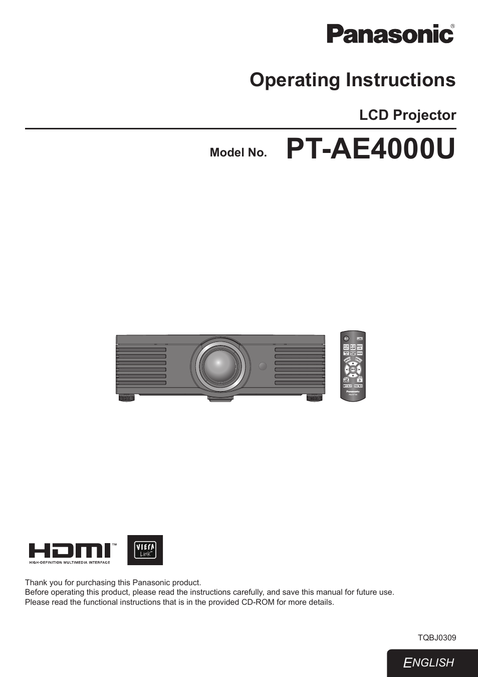 Panasonic PT-AE4000U User Manual | 36 pages