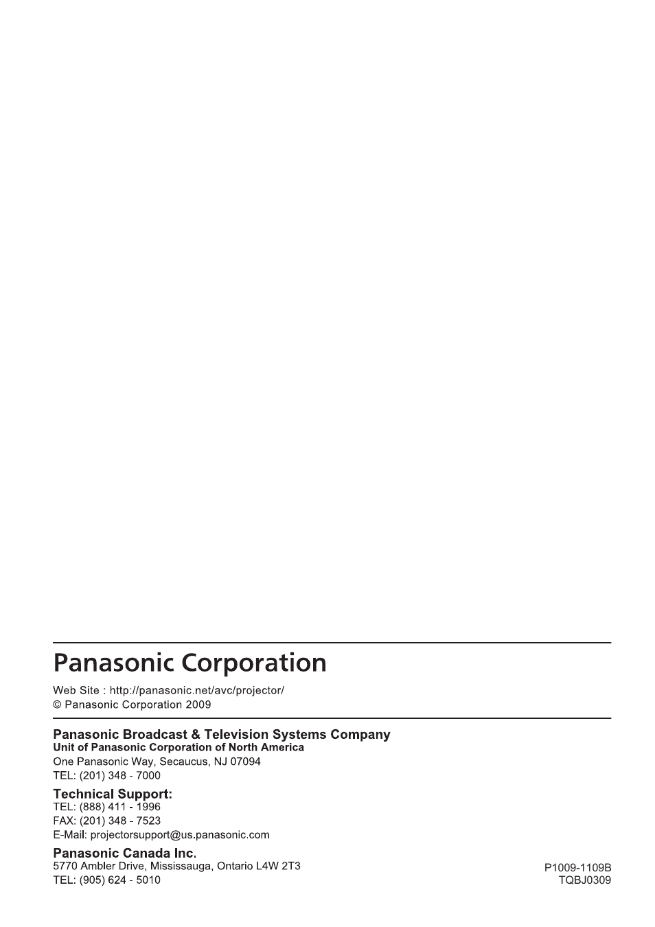 Panasonic PT-AE4000U User Manual | Page 36 / 36