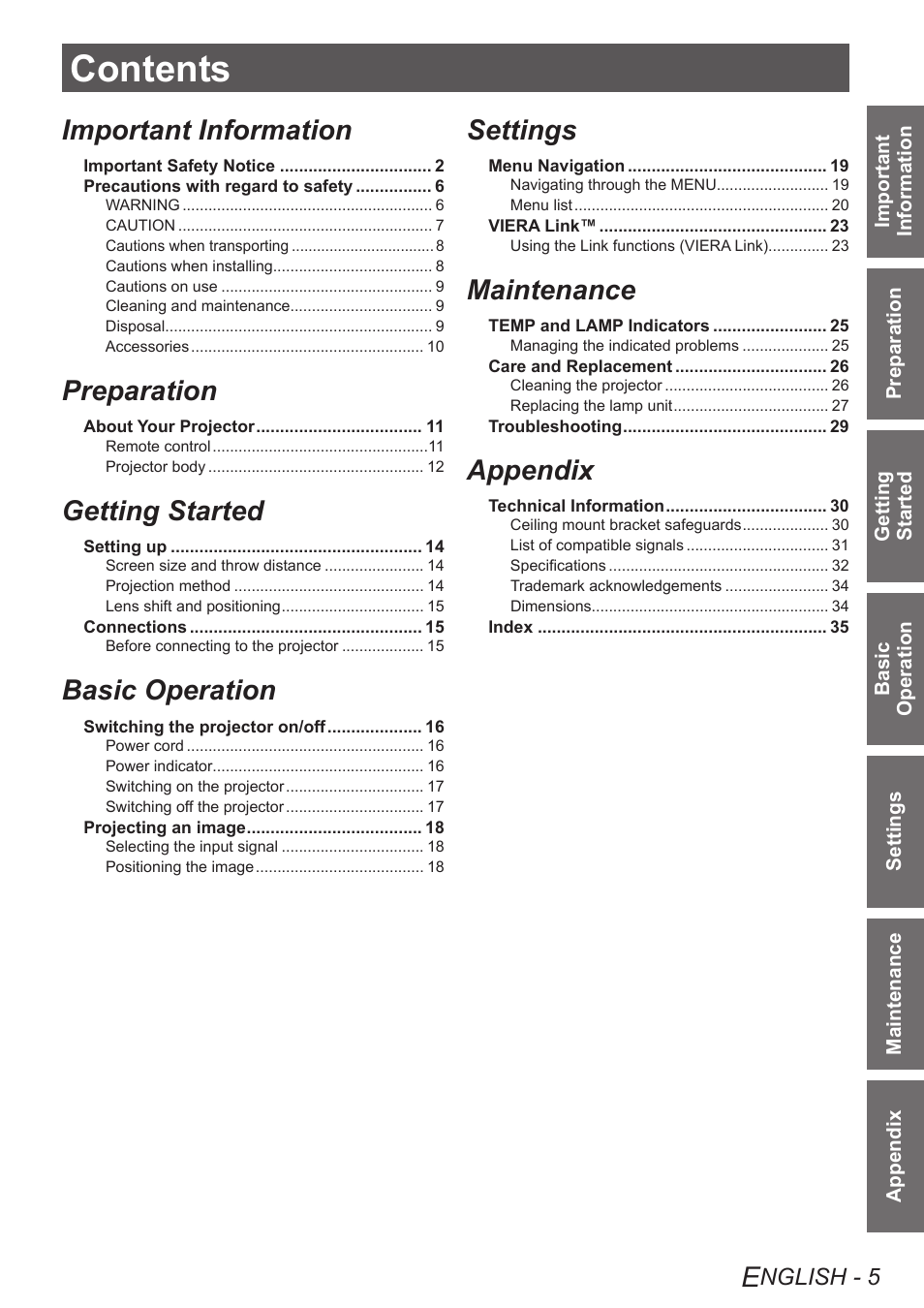 Panasonic PT-AE4000U User Manual | Page 5 / 36