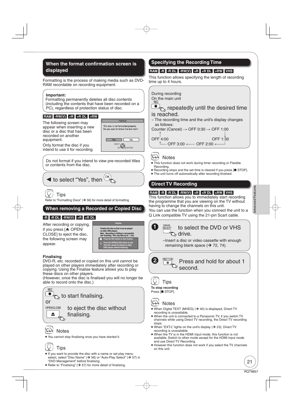 Repeatedly until the desired time is reached, Press and hold for about 1 second | Panasonic DMR-EZ47VEB User Manual | Page 21 / 96