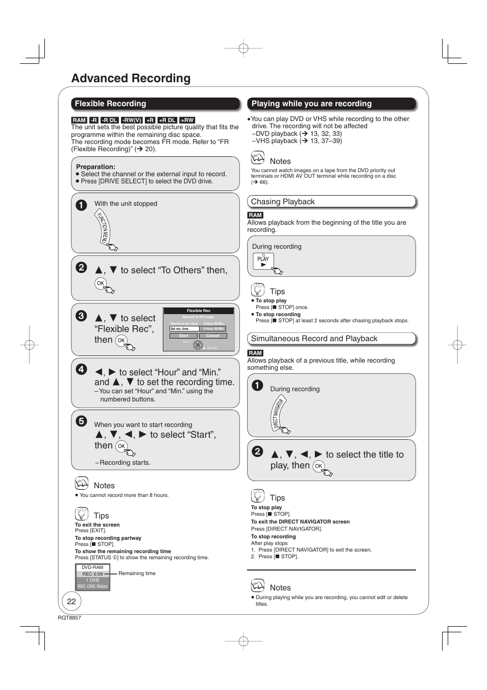 Advanced recording | Panasonic DMR-EZ47VEB User Manual | Page 22 / 96