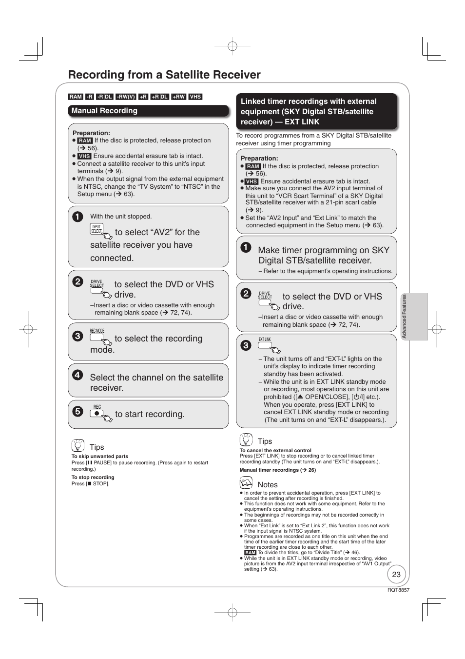 Recording from a satellite receiver | Panasonic DMR-EZ47VEB User Manual | Page 23 / 96