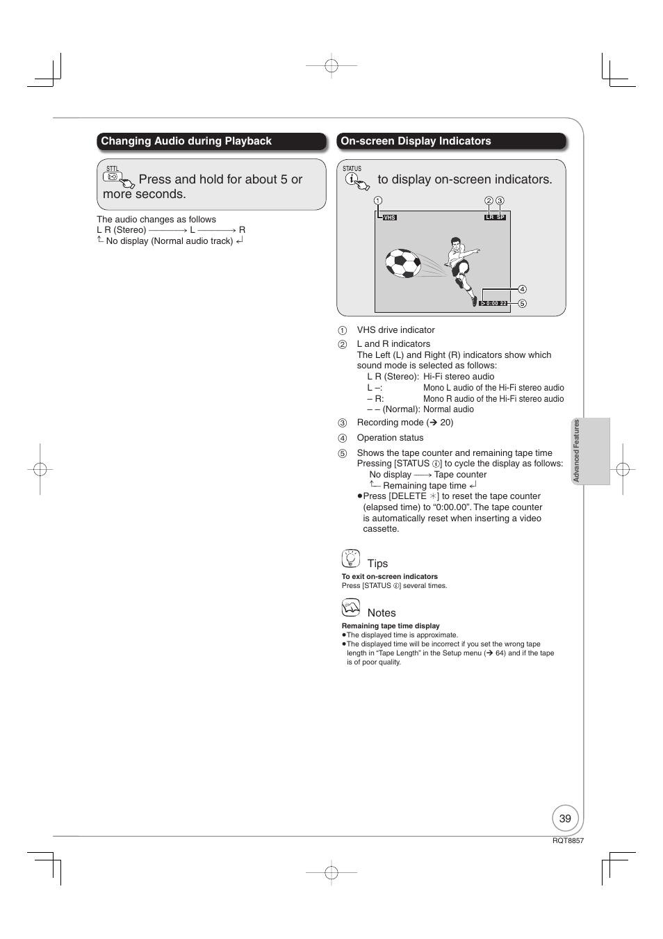 Press and hold for about 5 or more seconds | Panasonic DMR-EZ47VEB User Manual | Page 39 / 96