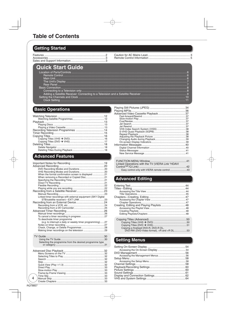 Panasonic DMR-EZ47VEB User Manual | Page 4 / 96