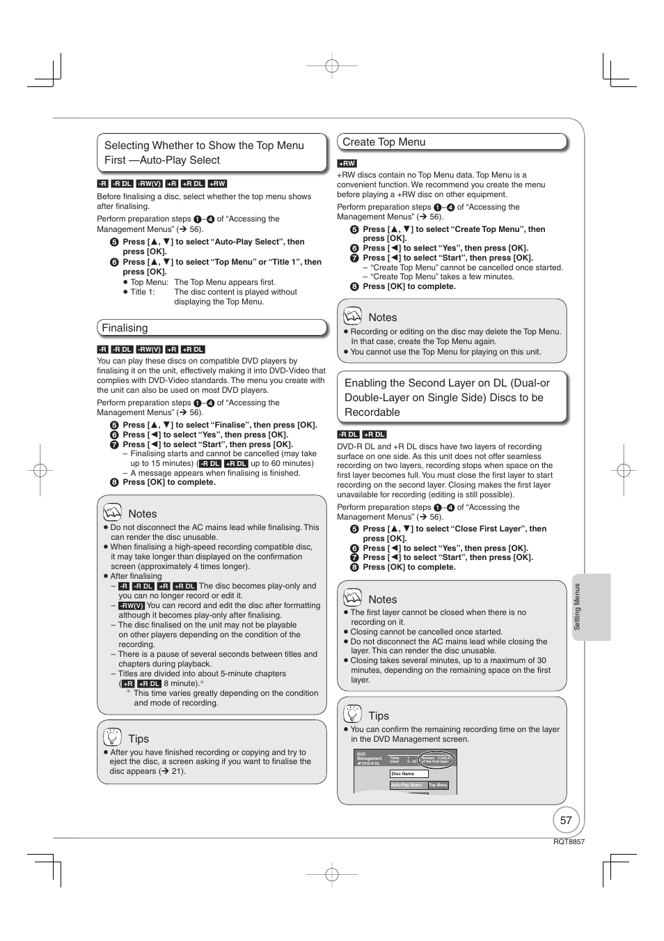 Tips, Create top menu | Panasonic DMR-EZ47VEB User Manual | Page 57 / 96