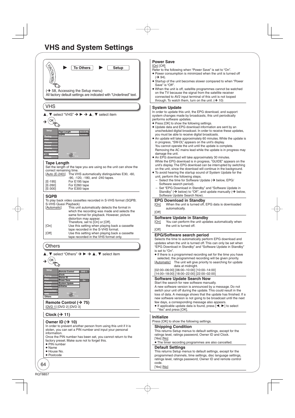 Vhs and system settings, Others | Panasonic DMR-EZ47VEB User Manual | Page 64 / 96