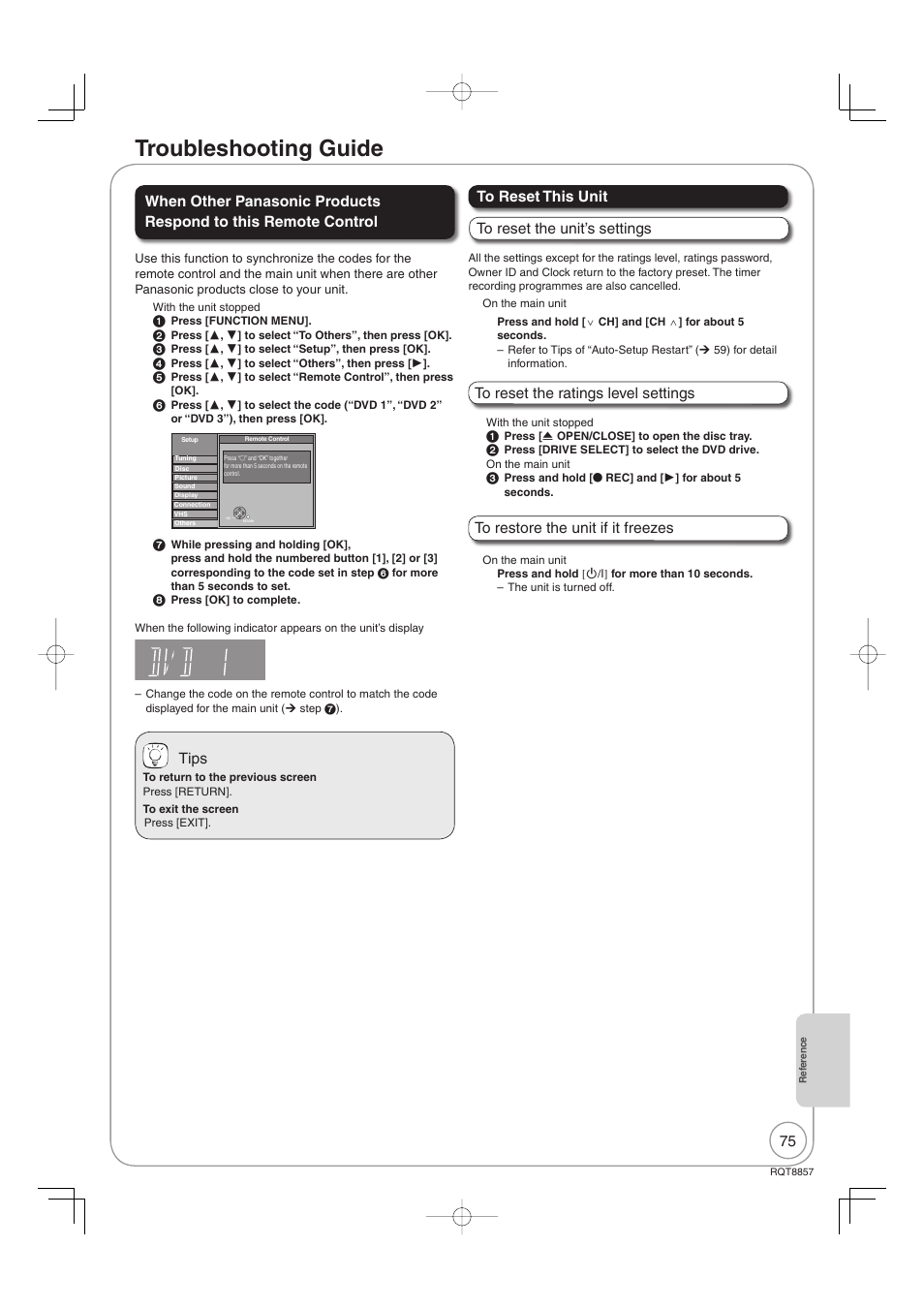 Troubleshooting guide | Panasonic DMR-EZ47VEB User Manual | Page 75 / 96