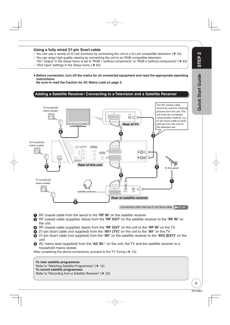 Quic k star t guide step 2, Using a fully wired 21-pin scart cable | Panasonic DMR-EZ47VEB User Manual | Page 9 / 96