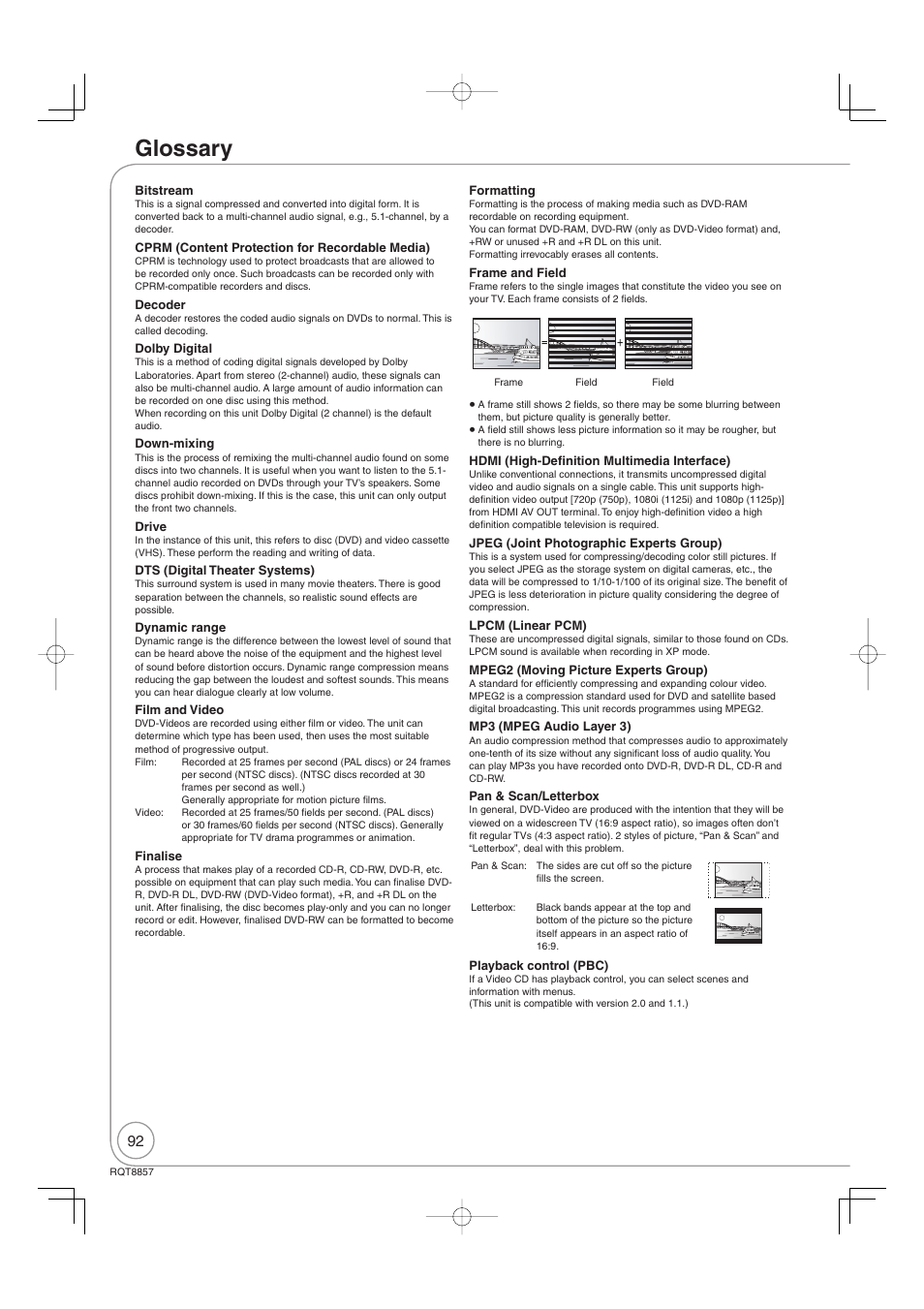 Glossary | Panasonic DMR-EZ47VEB User Manual | Page 92 / 96