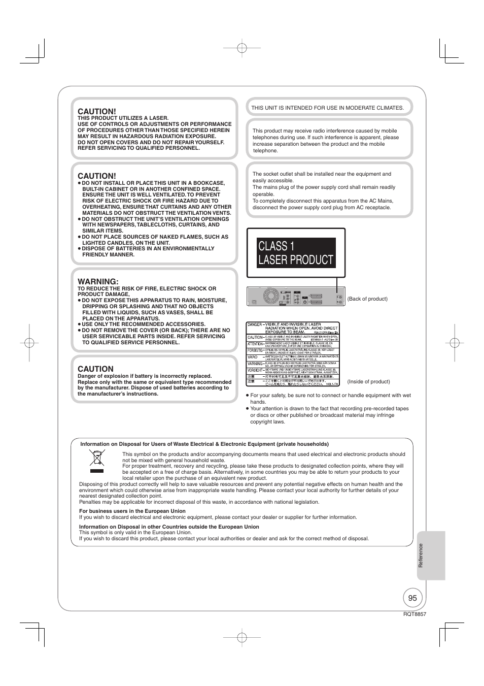 Class 1 laser product | Panasonic DMR-EZ47VEB User Manual | Page 95 / 96