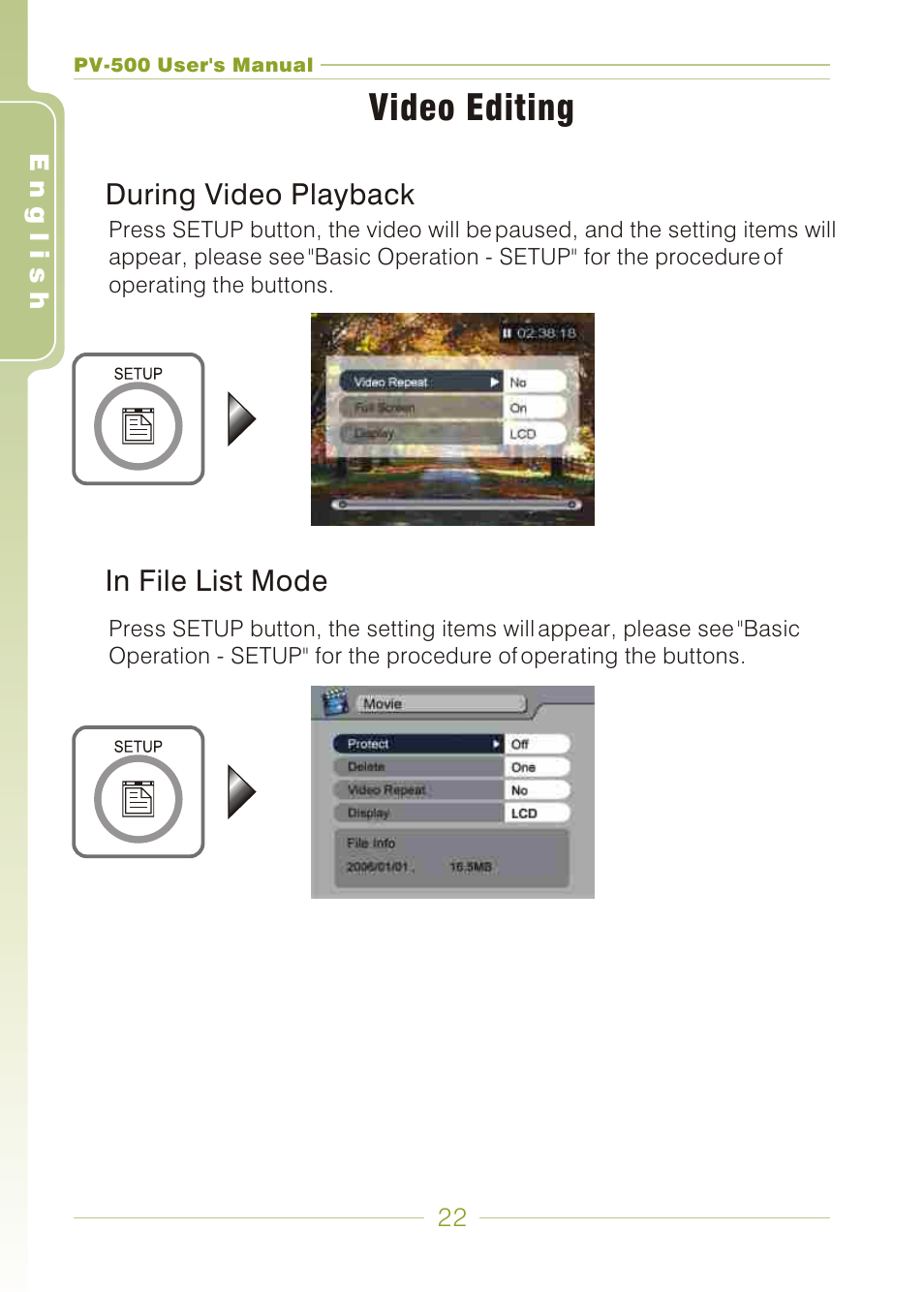 Video editing | Panasonic PV-500 User Manual | Page 22 / 38