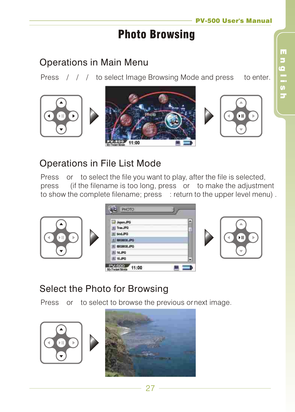 Photo browsing | Panasonic PV-500 User Manual | Page 27 / 38