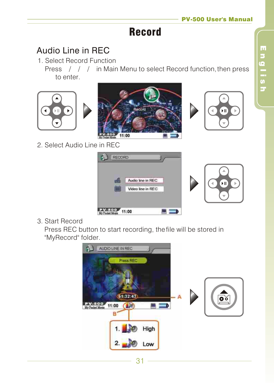 Record | Panasonic PV-500 User Manual | Page 31 / 38