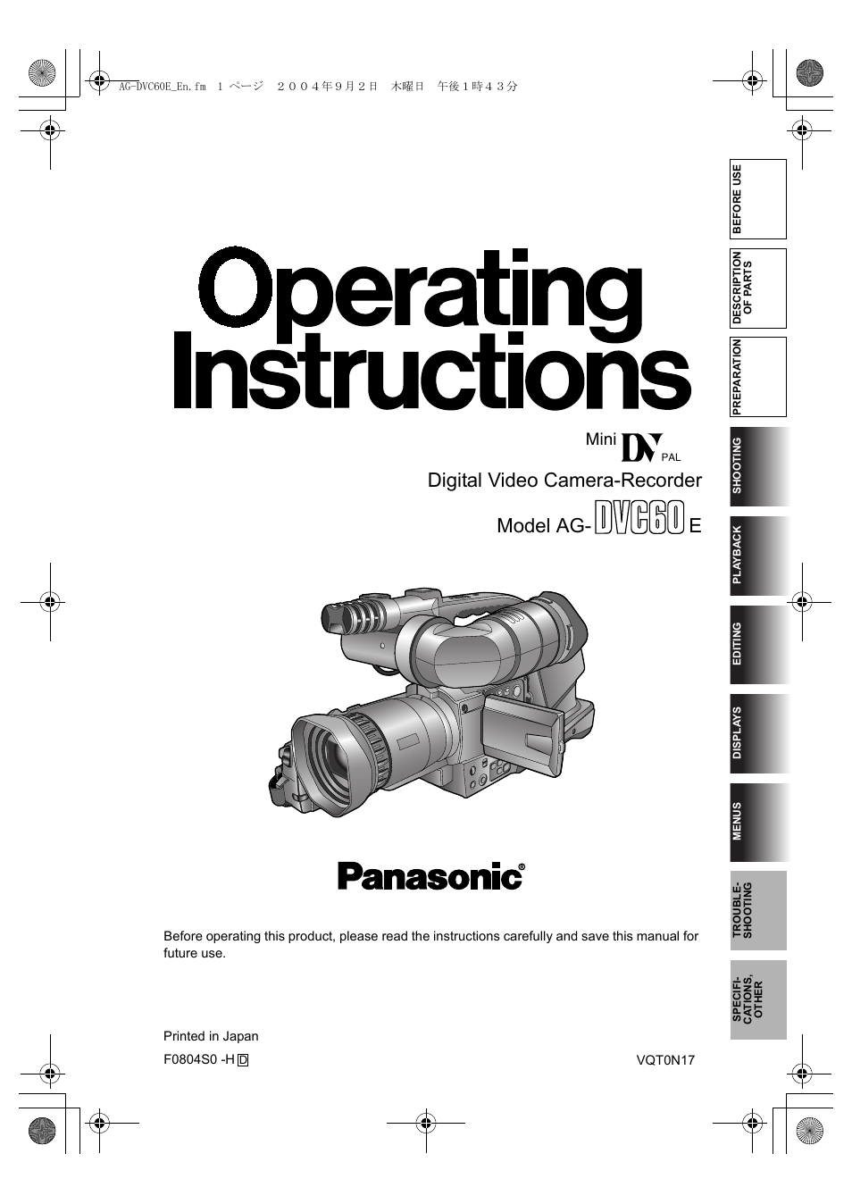 Panasonic AG-DVC60 E User Manual | 82 pages