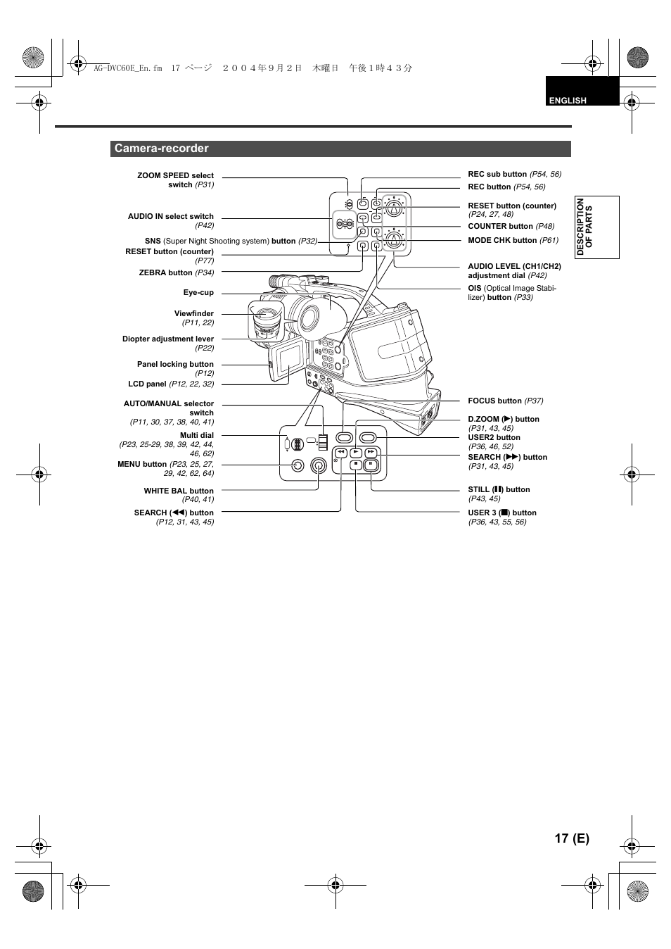 Camera-recorder, 17 (e) | Panasonic AG-DVC60 E User Manual | Page 17 / 82
