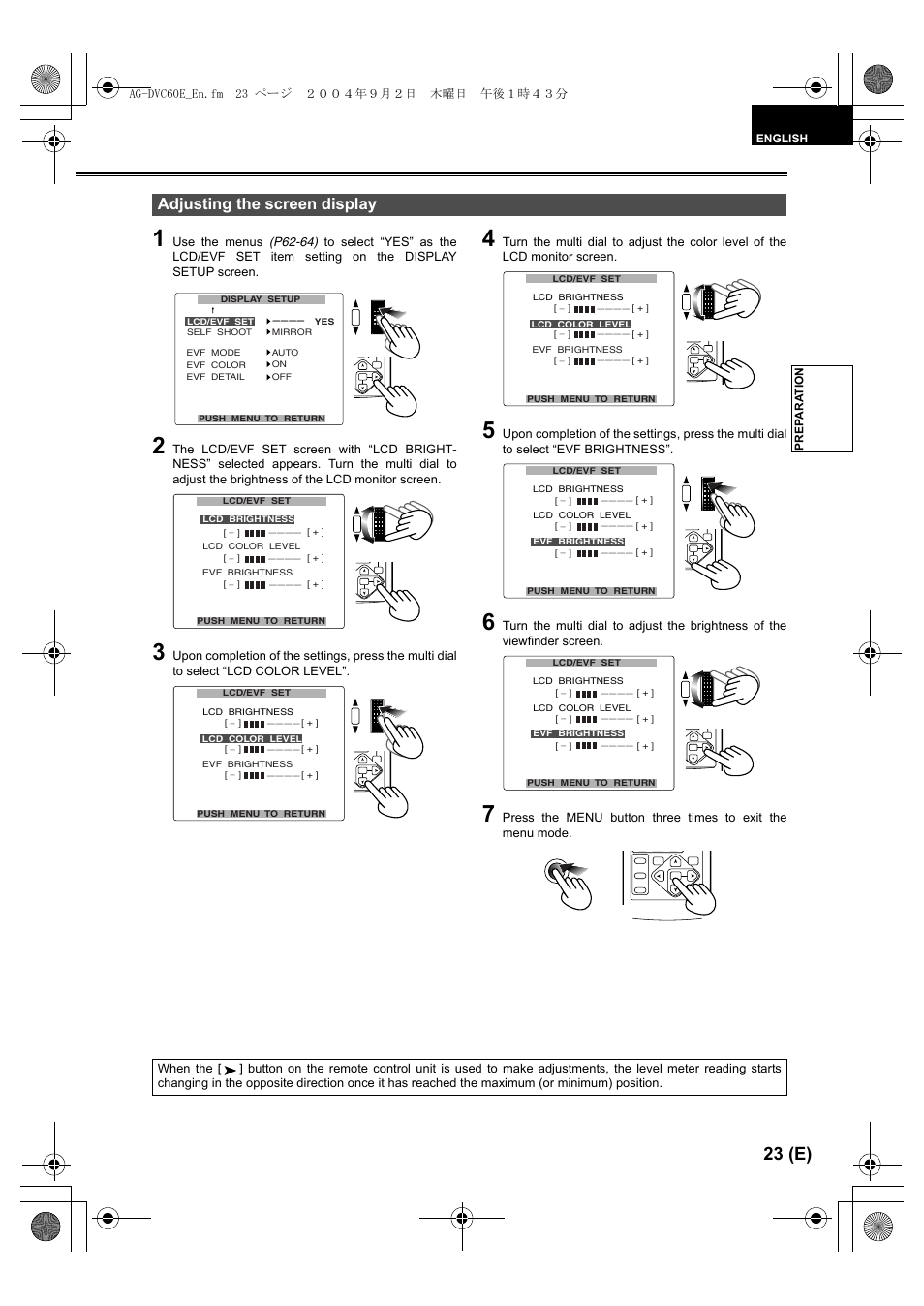 Adjusting the screen display, P23, 25, 23 (e) | Panasonic AG-DVC60 E User Manual | Page 23 / 82