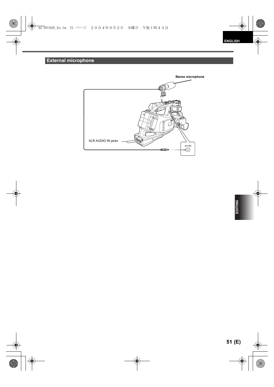 External microphone, P51), 51 (e) | Panasonic AG-DVC60 E User Manual | Page 51 / 82