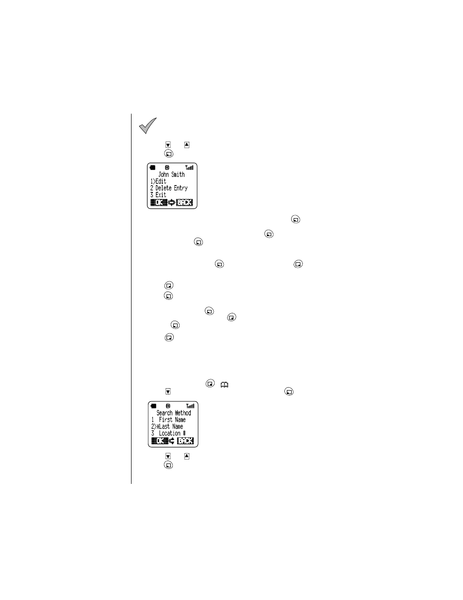 Selecting a phonebook search method | Panasonic Allure EB-TX310 User Manual | Page 46 / 50