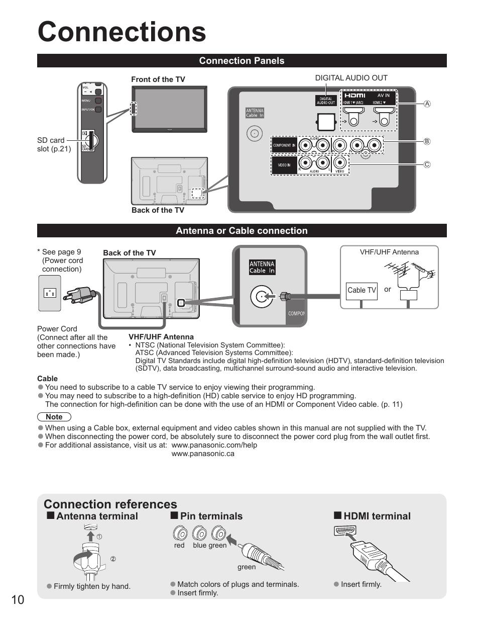 Connections, Connection references | Panasonic TC-42PX34 User Manual | Page 10 / 50