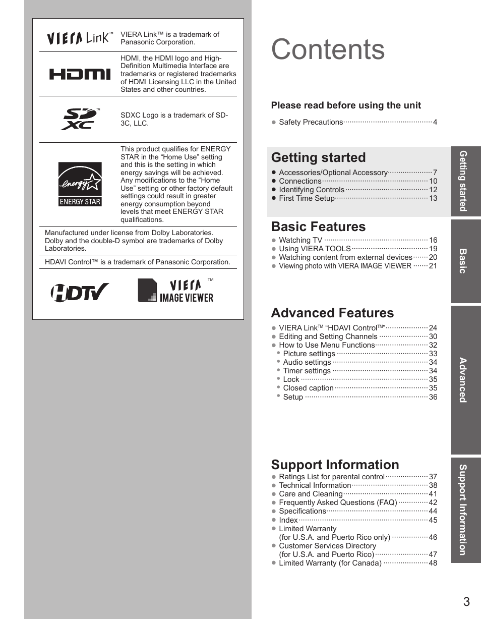 Panasonic TC-42PX34 User Manual | Page 3 / 50