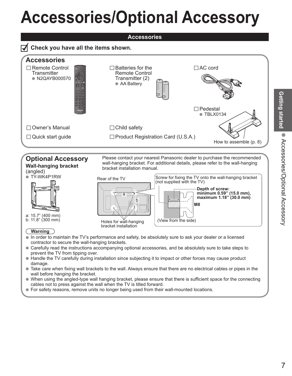 Accessories/optional accessory, Accessories, Optional accessory | Panasonic TC-42PX34 User Manual | Page 7 / 50
