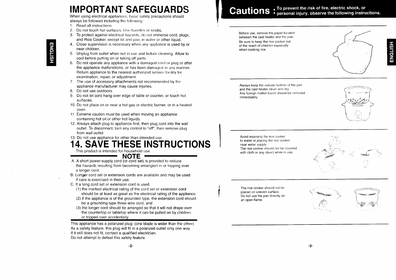 Note, Important safeguards, Save these instructions | Panasonic SR-G10G User Manual | Page 2 / 8