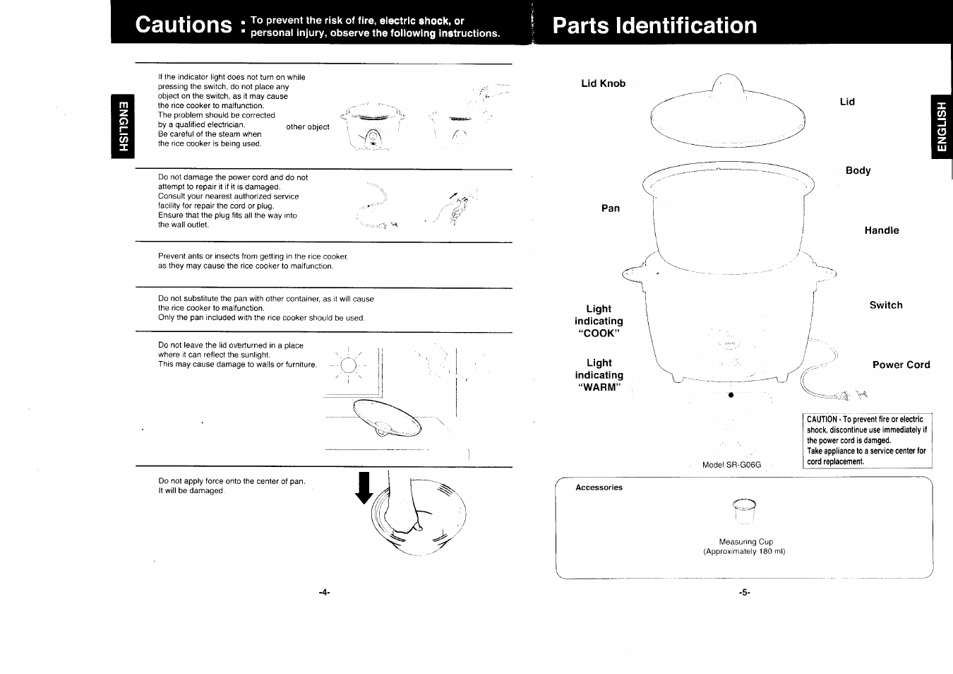 Parts identification | Panasonic SR-G10G User Manual | Page 3 / 8