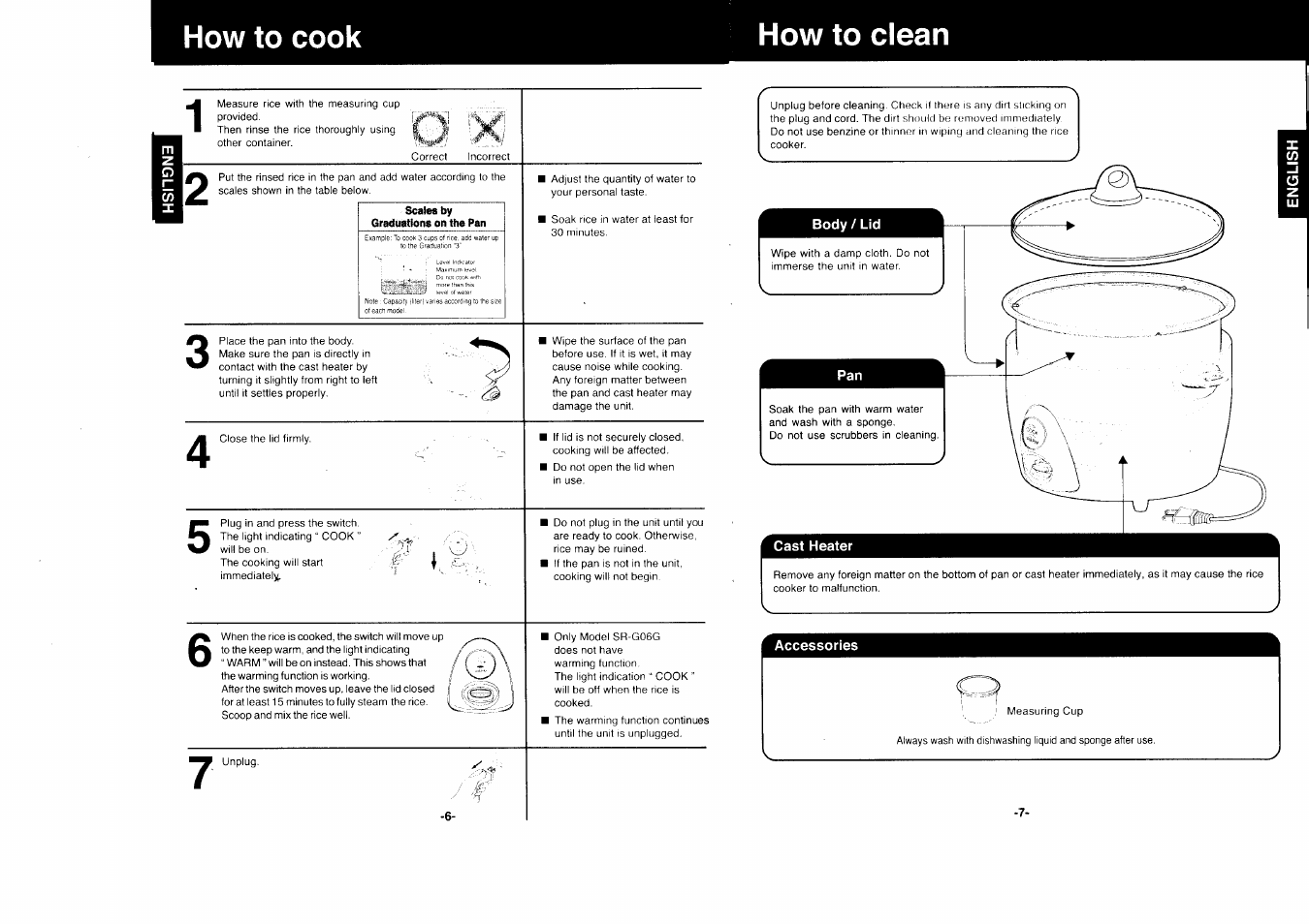 How to cook how to clean | Panasonic SR-G10G User Manual | Page 4 / 8