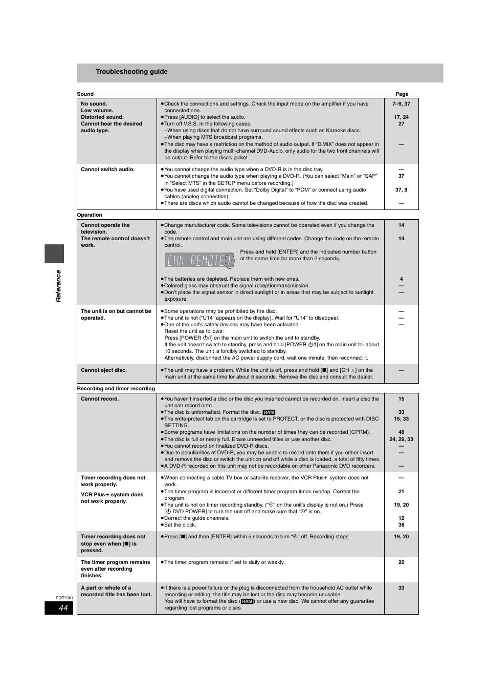 Reset | Panasonic DMR-E55 User Manual | Page 44 / 61