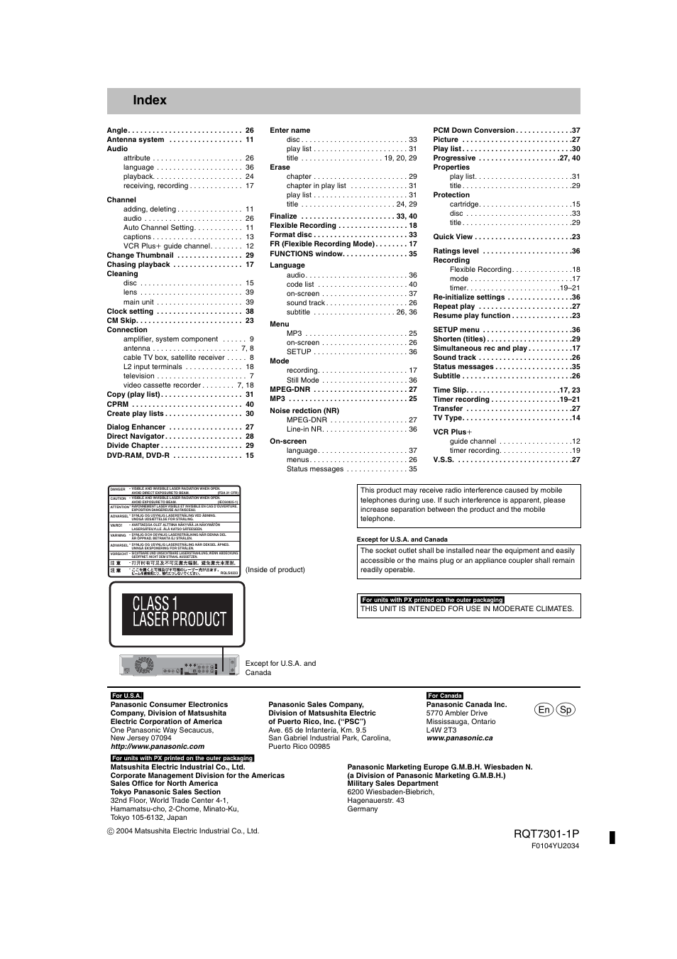 Index | Panasonic DMR-E55 User Manual | Page 52 / 61